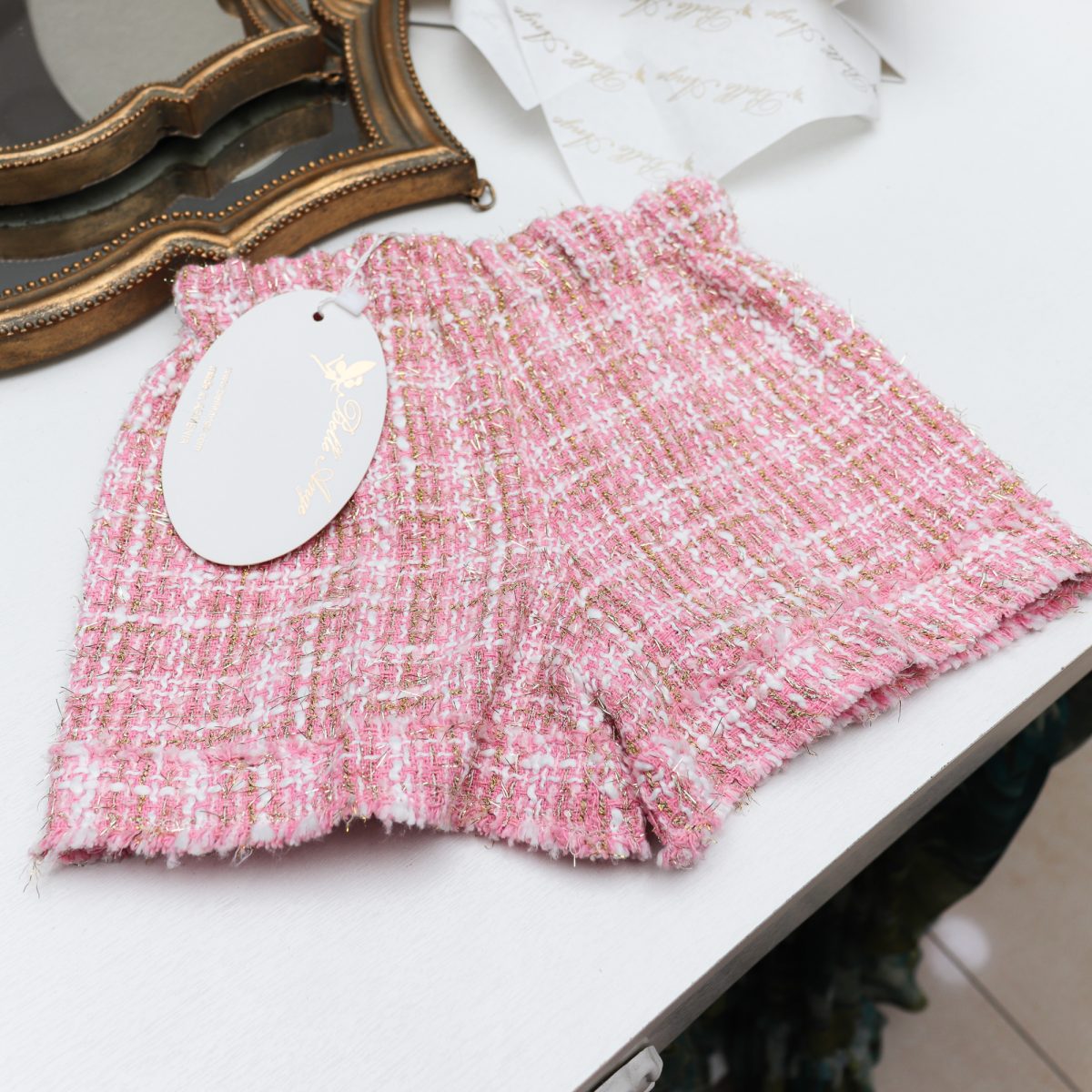 Մանկական տվիդե վարդագույն շորտ, PINK TWEED SHORTS