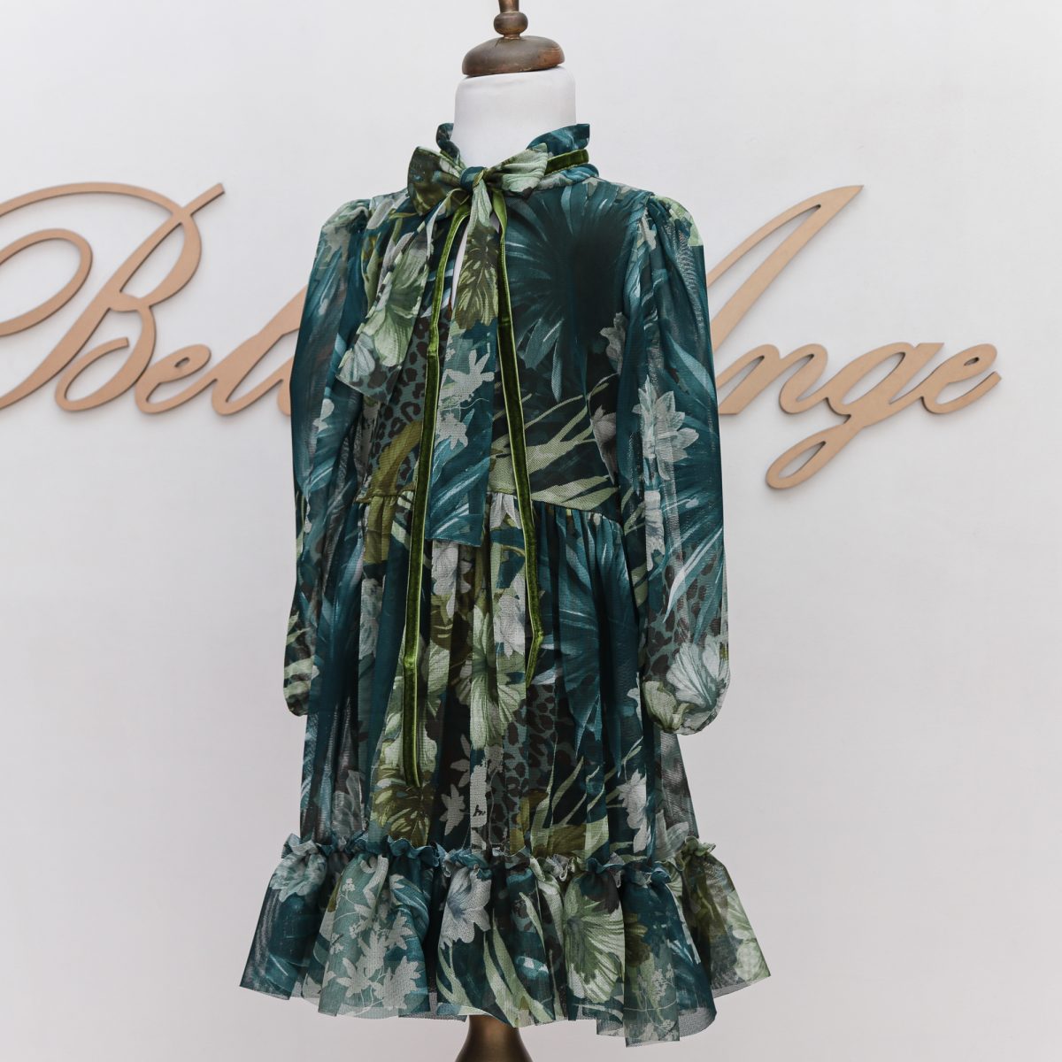 GREEN FLORAL DRESS մանկական կանաչ կոկտելային զգեստ, մանկական շրջազգեստ, մանկական շորիկներ