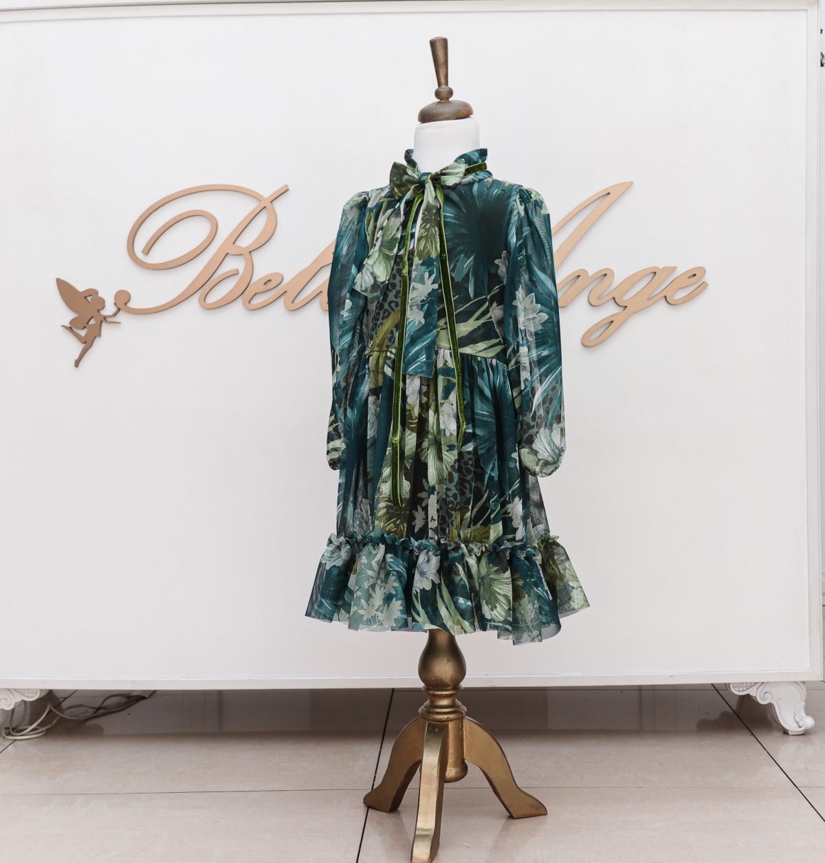 GREEN FLORAL DRESS մանկական կանաչ կոկտելային զգեստ, մանկական շրջազգեստ, մանկական շորիկներ