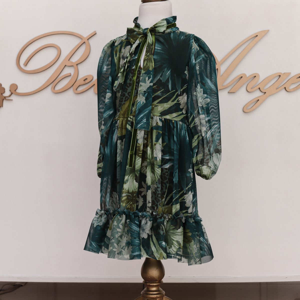 GREEN FLORAL DRESS մանկական կանաչ կոկտելային զգեստ, մանկական շրջազգեստ, մանկական շորիկներ