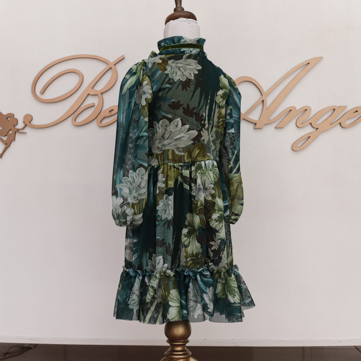 GREEN FLORAL DRESS մանկական կանաչ կոկտելային զգեստ, մանկական շրջազգեստ, մանկական շորիկներ