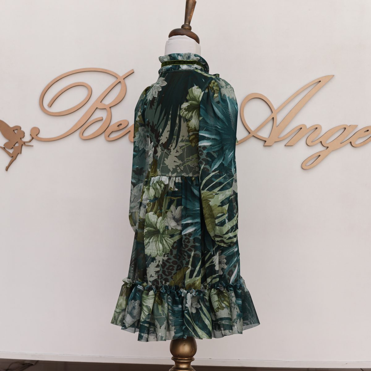 GREEN FLORAL DRESS մանկական կանաչ կոկտելային զգեստ, մանկական շրջազգեստ, մանկական շորիկներ